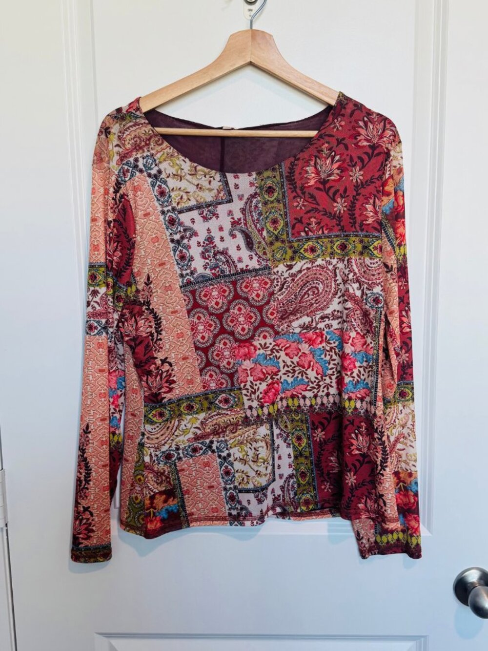 (2 for $10) Reba Patchwork Paisley Floral Print Top Size XL
